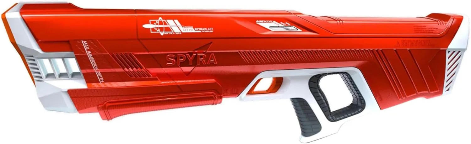 SPYRA Electric Water Blaster, Outdoor Squirt Gun for Pool Games, SpyraThree™, Red - Automatic Water Blast Guns for Beach, Backyard, Patio, and Garden