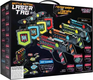 Squad Hero Rechargeable Laser Tag 360° Sensors   LCDs - Set of 4 - Easter Gift Ideas for Kids Teens and Adults Boys & Girls Family Fun - Cool Teenage Lazer Group Activity, Teen Gifts Ages 8  Year Old