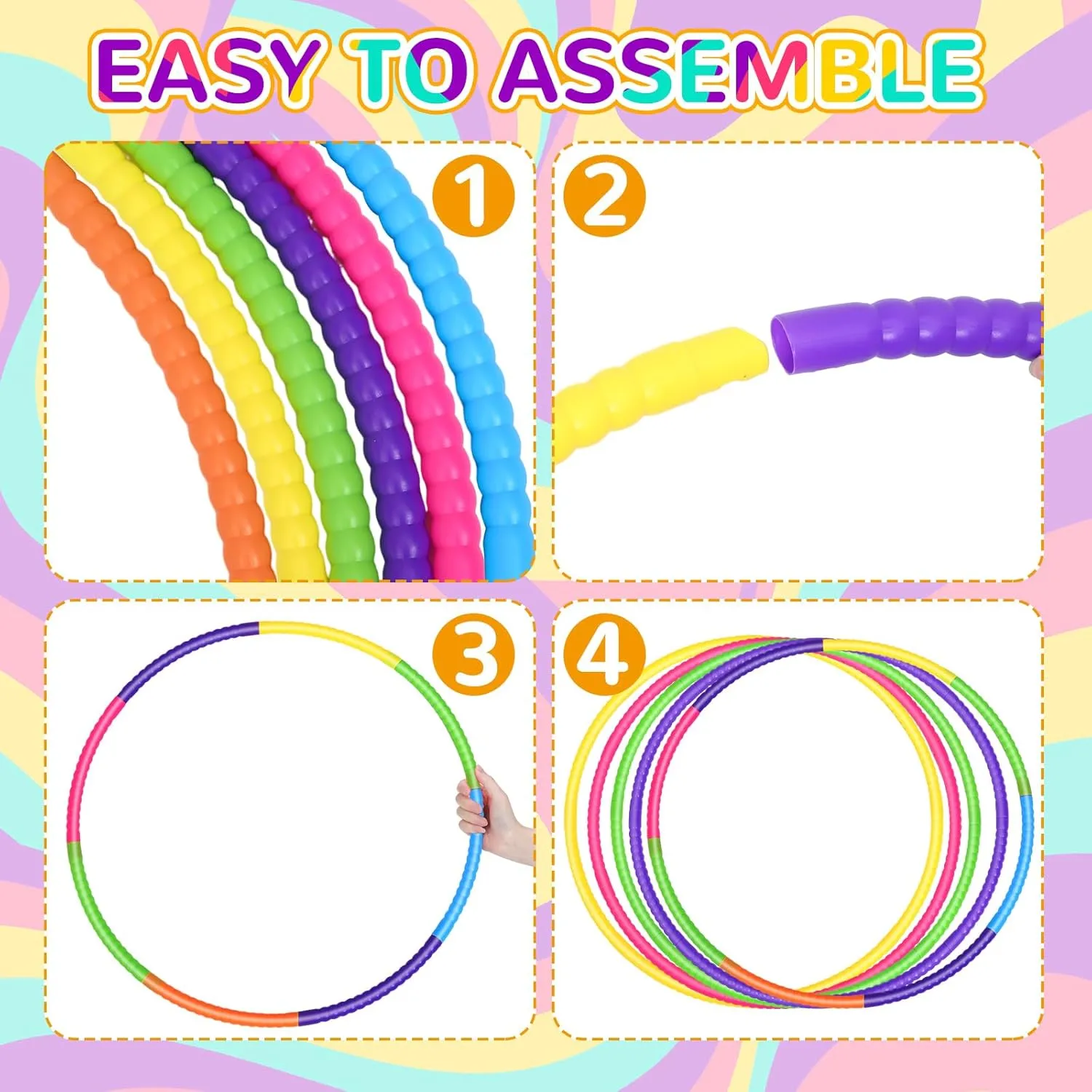 Sratte 6 Pcs Exercise Hoop Detachable Adjustable Plastic Hoops Snap Together Toy Ring Color Playground Toys for Girls and Boys Party Games, Sports, Exercise, Dog Training(28 Inch,Simple Colors)