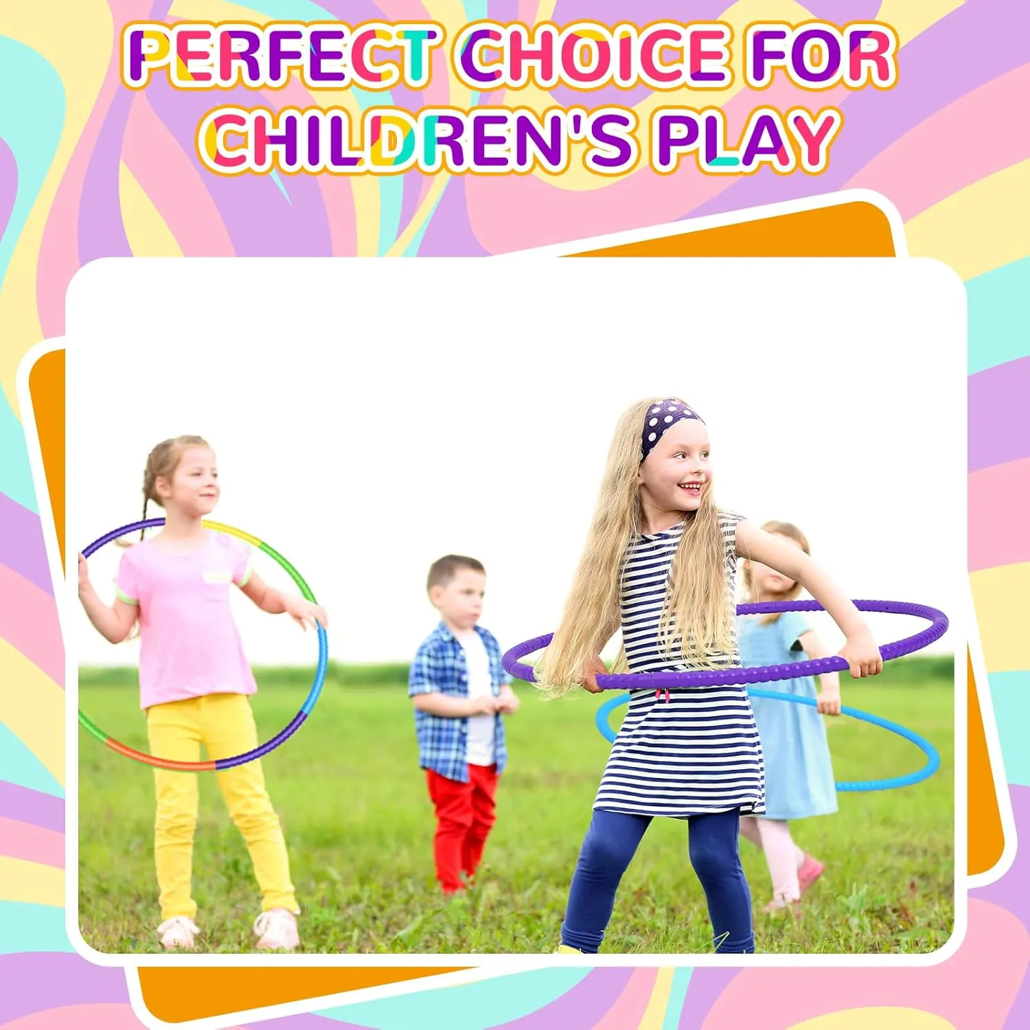 Sratte 6 Pcs Exercise Hoop Detachable Adjustable Plastic Hoops Snap Together Toy Ring Color Playground Toys for Girls and Boys Party Games, Sports, Exercise, Dog Training(28 Inch,Simple Colors)