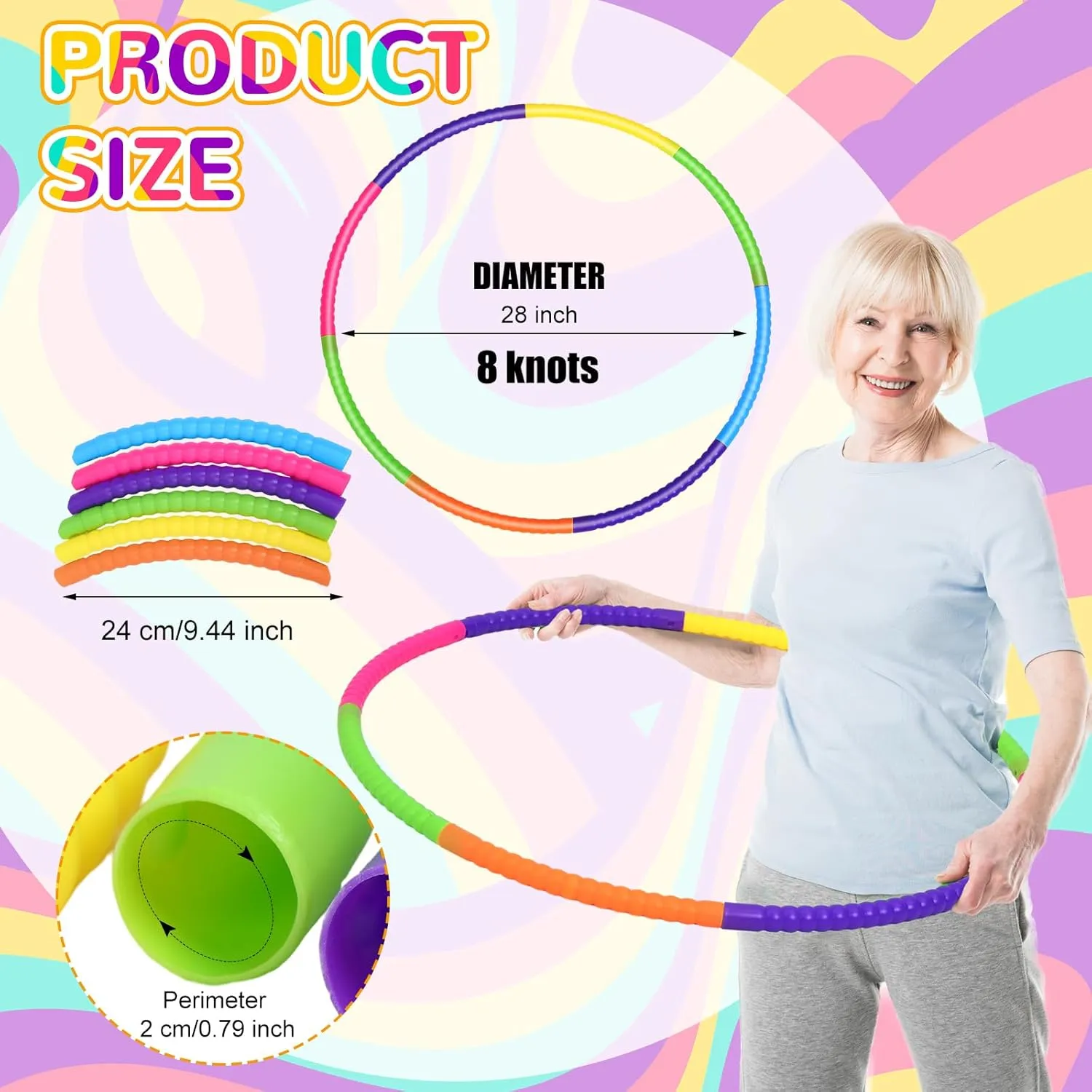 Sratte 6 Pcs Exercise Hoop Detachable Adjustable Plastic Hoops Snap Together Toy Ring Color Playground Toys for Girls and Boys Party Games, Sports, Exercise, Dog Training(28 Inch,Simple Colors)