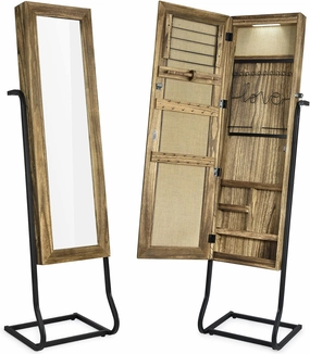 SRIWATANA Jewelry Armoire Cabinet, Solid Wood Standing Jewelry Organizer with Full Length Mirror (Carbonized Black)