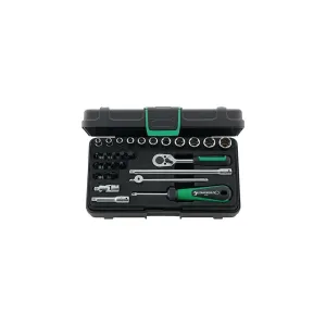 Stahlwille 96011136 1/4" Hex Socket Set - 29 Pieces with Inhex, Slotted & Phillips Sockets, Ratchet, Stored in ABS Plastic Case with Foam Inlay, Ideal for Heavy-Duty Applications, Made in Germany