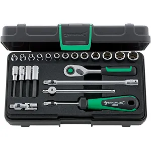 Stahlwille 96011181 22-Piece Socket Set with Quick Release Ratchet, Includes 1/4" Hex and Inhex Sockets (3mm-13mm), Stored in Durable ABS Case, Ideal for Heavy-Duty Applications, Made in Germany