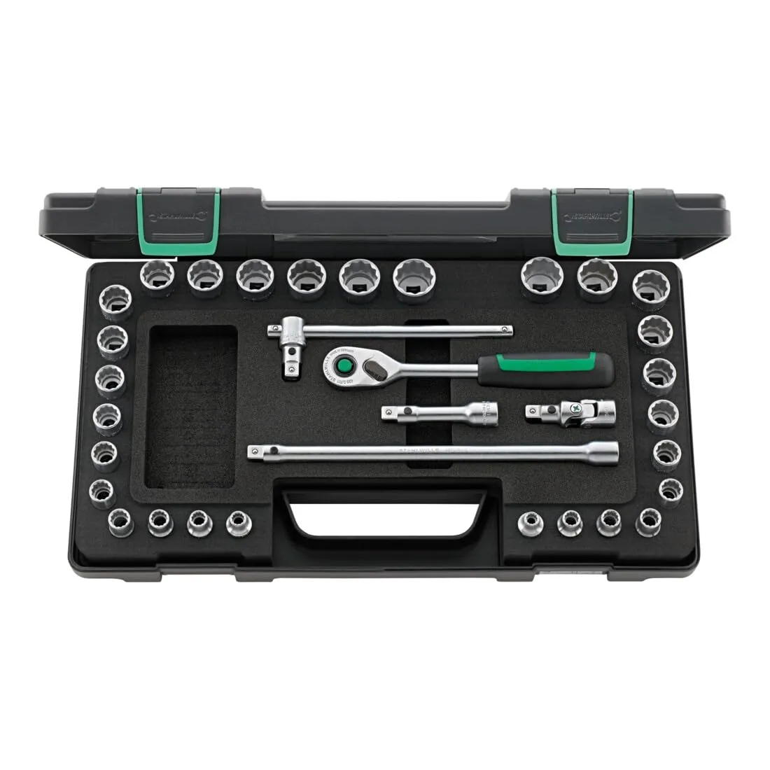Stahlwille 96020107 3/8" Bi-Hex Socket Set with QuickRelease Ratchet - 33-Piece Set (7mm-22mm & 1/4"-7/8"), Durable Chrome Alloy Steel, Ideal for Heavy-Duty Applications, Made in Germany