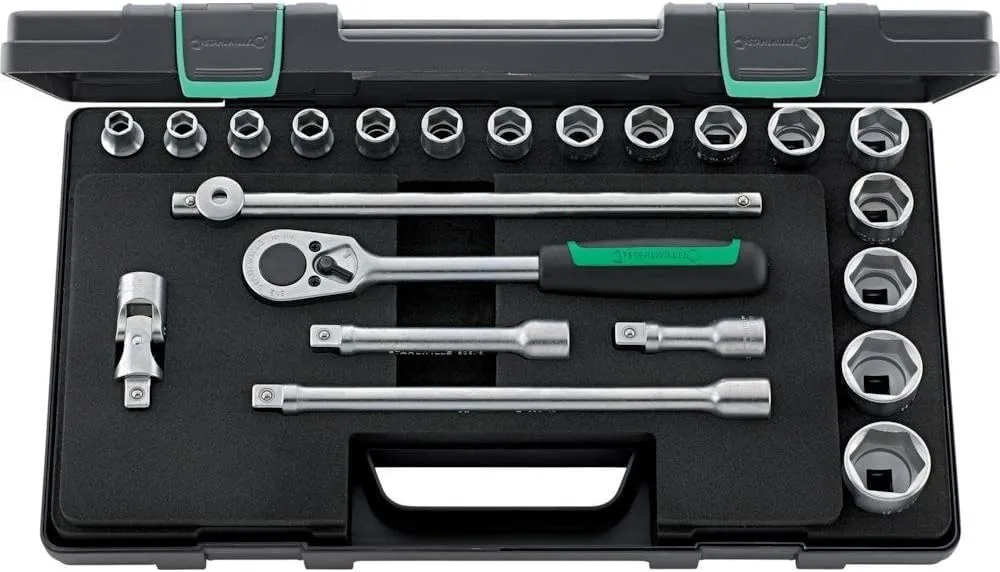 Stahlwille 96031448 1/2" Hex Socket Set, 10mm to 32mm, Includes Ratchet 22 Pieces, Stored in ABS Plastic Case, Ideal for Heavy-Duty Applications, Strong & Precise, Made in Germany