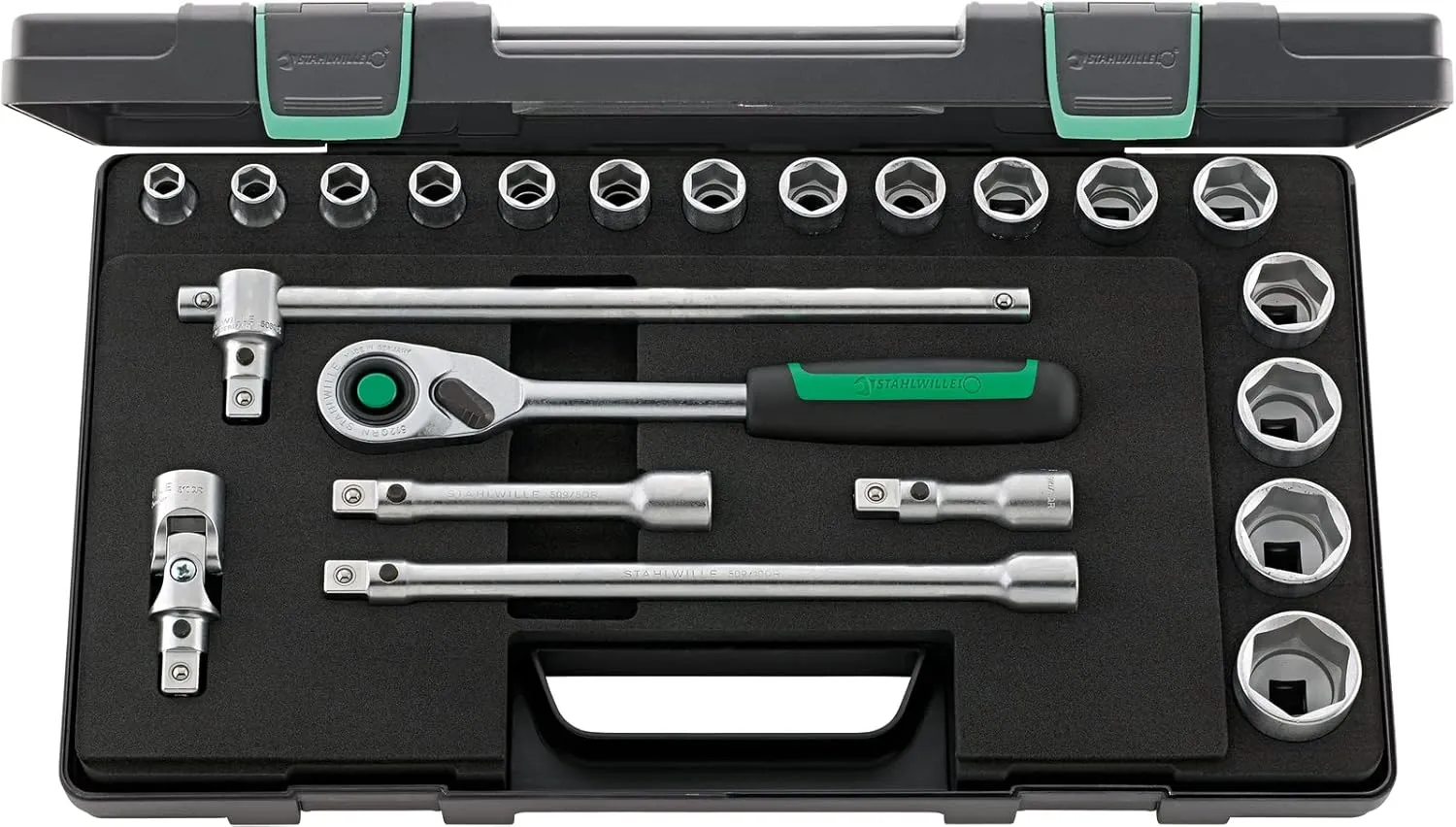 Stahlwille 96031480 1/2" Hex Socket Set, 10mm to 32mm, Includes Ratchet 22 Pieces, Stored in ABS Plastic Case, Ideal for Heavy-Duty Applications, Strong & Precise, Made in Germany