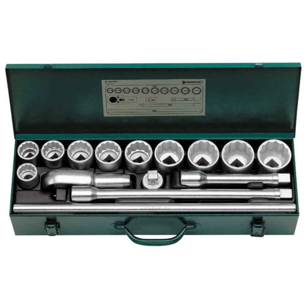 Stahlwille 96054101 17-Piece 3/4" Bi-Hex Socket Set with Ratchet Head, Accessories, ABS Plastic Case, Ideal for Heavy-Duty Applications, Made in Germany