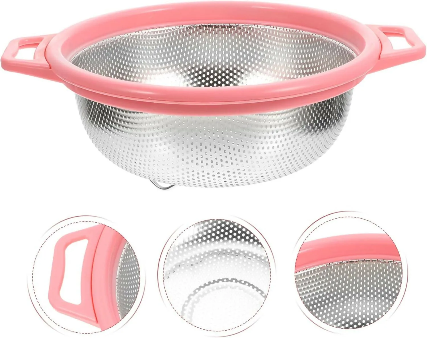 Stainless Steel Colander with Handle – Easy Grip, Micro-Perforated Mesh Strainer with Legs