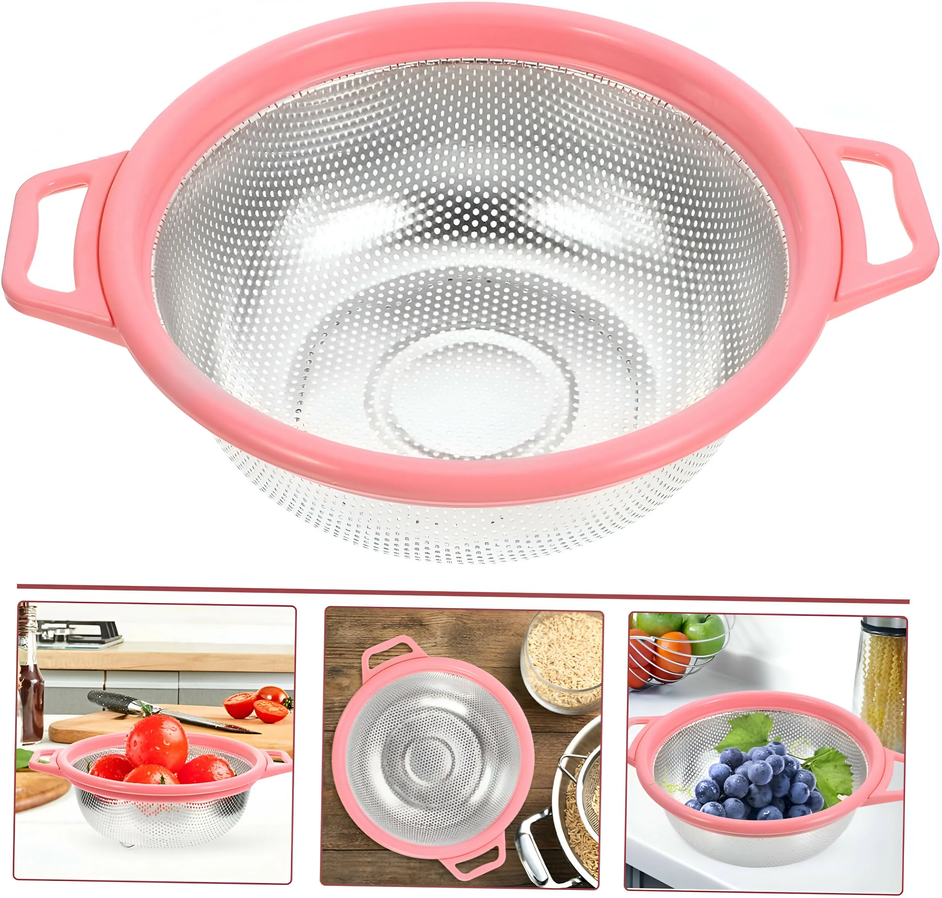 Stainless Steel Colander with Handle – Easy Grip, Micro-Perforated Mesh Strainer with Legs