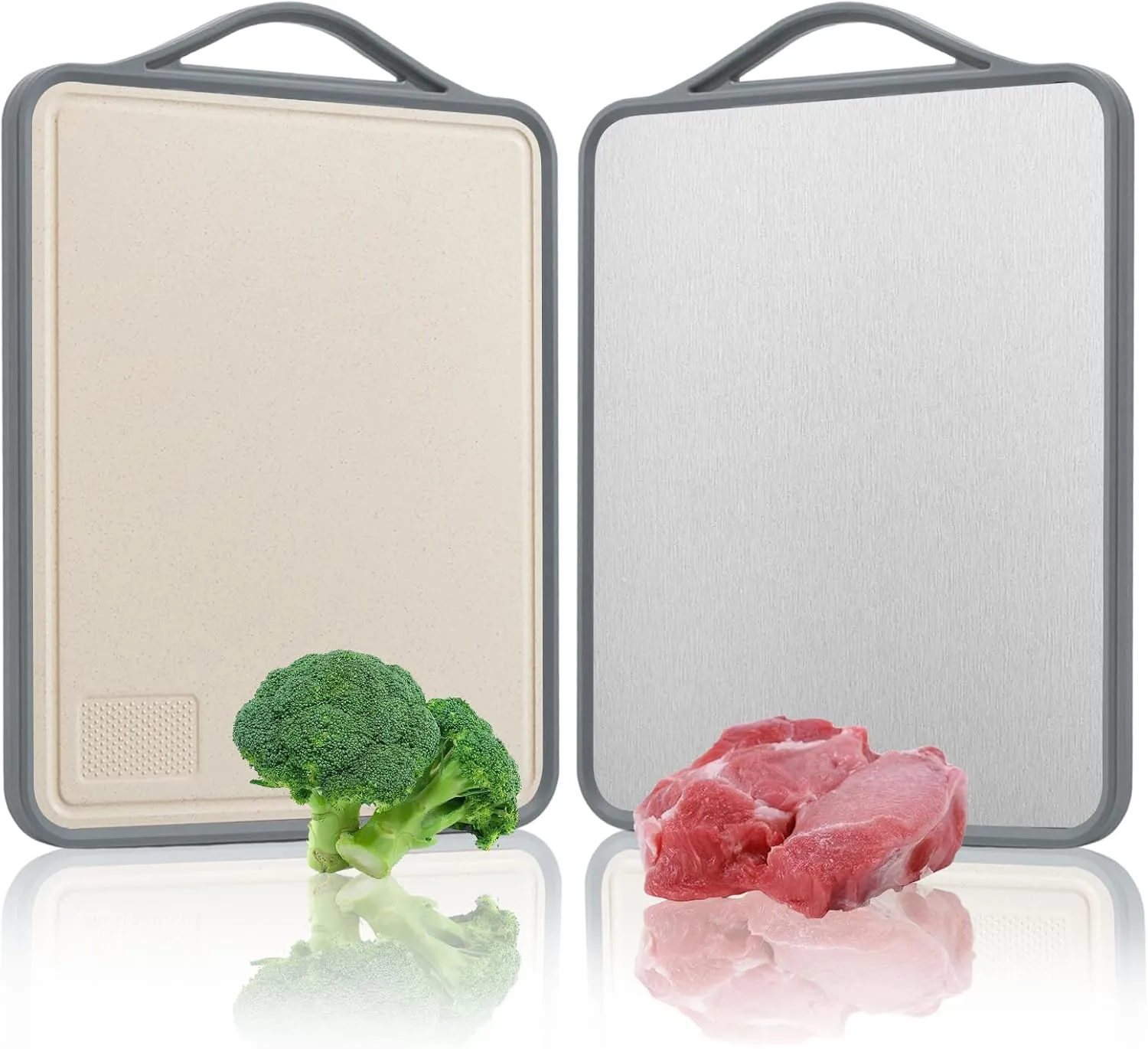 Stainless Steel Cutting Board, Double Sided Cutting Boards for Kitchen, Food Grade Stainless Steel/Wheat Straw PP, Large Size 16" x 12" Easy to Clean