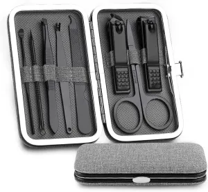 Stainless Steel Nail Clippers Manicure Tool Portable Pedicure Sets with Button Lock for Man 8 Pieces (Color : C)
