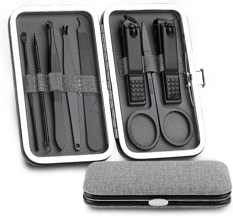 Stainless Steel Nail Clippers Manicure Tool Portable Pedicure Sets with Button Lock for Man 8 Pieces (Color : C)