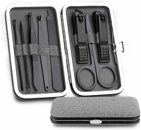 Stainless Steel Nail Clippers Manicure Tool Portable Pedicure Sets with Button Lock for Man 8 Pieces (Color : C)