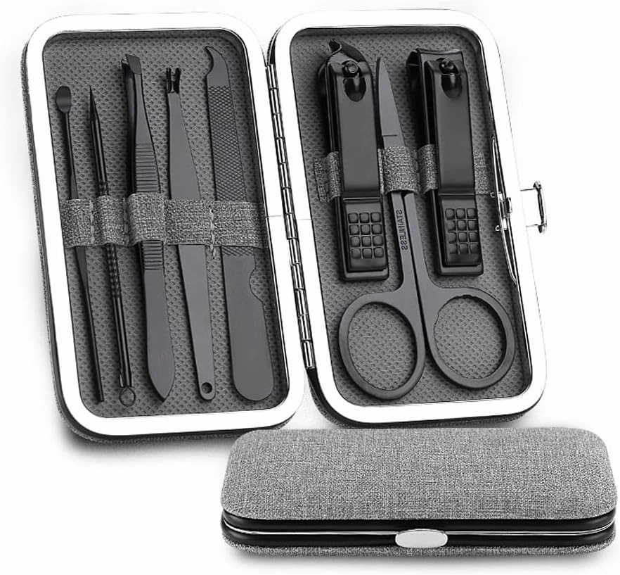 Stainless Steel Nail Clippers Manicure Tool Portable Pedicure Sets with Button Lock for Man 8 Pieces (Color : C)