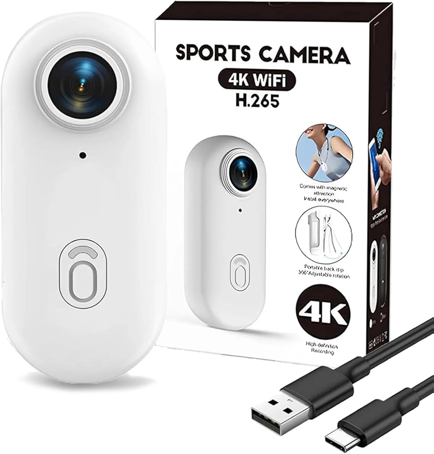 Stallion Frames Body Camera, Stallionframes 4K Mini Handsfree Bodycam, IPX7 Waterproof Wearable Hands-Free Magnetic Camera, Thumb Size Sports Body Cameras with Audio and Video Recording (White 32G)