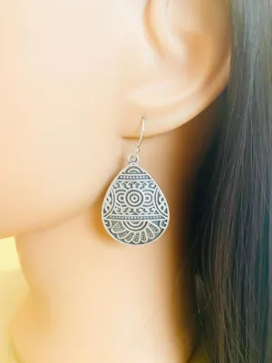 Stamped Celestial Design Teardrops on Sterling Silver Earrings