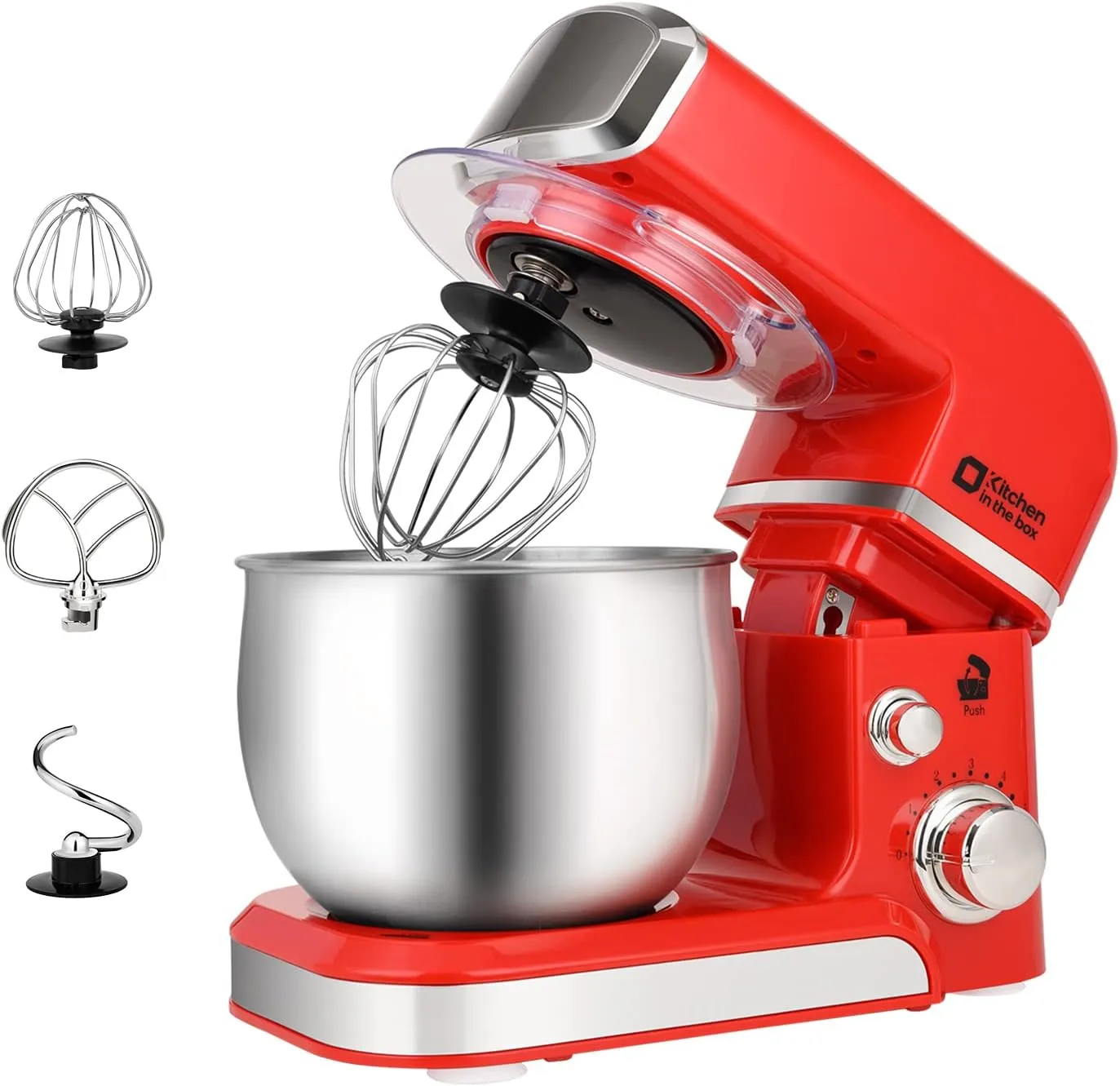 Stand Mixer, Kitchen in the box 3.2Qt Small Electric Food Mixer,6 Speeds Portable Lightweight Kitchen Mixer for Daily Use with Egg Whisk,Dough Hook,Flat Beater (Red) (Renewed)