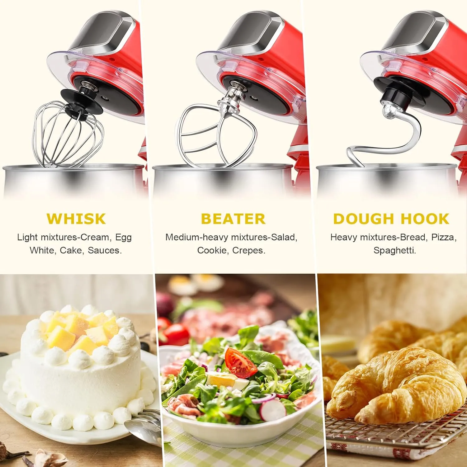 Stand Mixer, Kitchen in the box 3.2Qt Small Electric Food Mixer,6 Speeds Portable Lightweight Kitchen Mixer for Daily Use with Egg Whisk,Dough Hook,Flat Beater (Red) (Renewed)