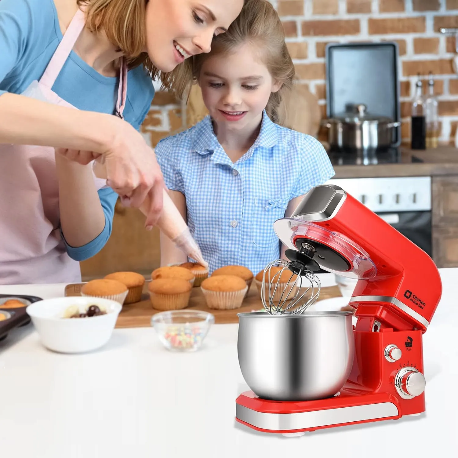 Stand Mixer, Kitchen in the box 3.2Qt Small Electric Food Mixer,6 Speeds Portable Lightweight Kitchen Mixer for Daily Use with Egg Whisk,Dough Hook,Flat Beater (Red) (Renewed)
