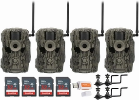 Stealth Cam 36MP Fusion Max Cellular Trail Camera with 80 Feet Detection Range (4-Pack) Bundle with 4X Camera Holder, 4X 32GB Memory Card, and Card Reader (13 Items)