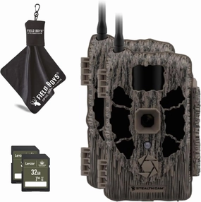 Stealth Cam Deceptor MAX Dual Sim 40MP Photo & 1440P QHD Video No-Glo LED Hunting Cellular Trail Camera, Available on AT&T & Verizon - 32GB SD Card, and Microfiber Cleaning Cloth (Deceptor Max - 2PK)