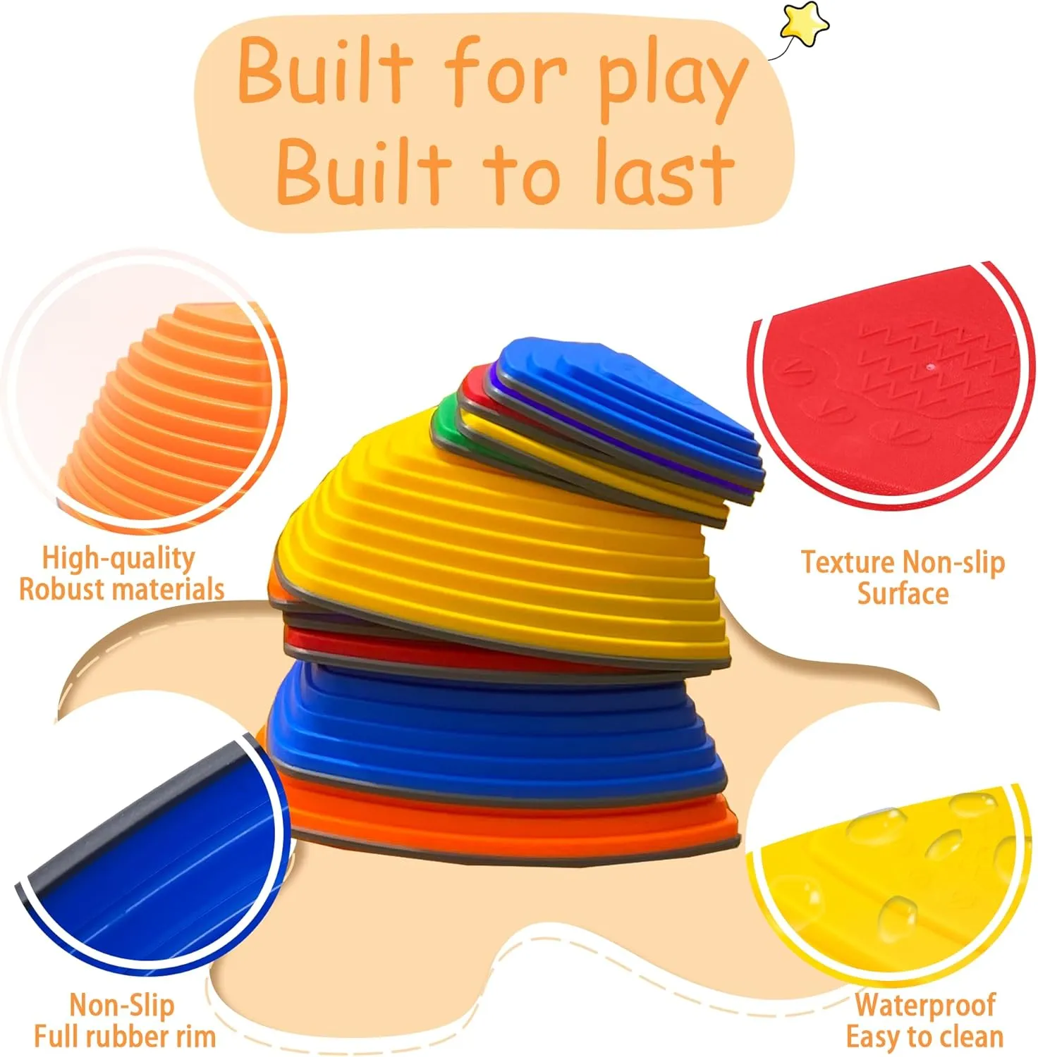 Stepping Stones for Kids Ages 3 and Up - Durable Stepping Stones Encourage Toddler Balance & Gross Motor Skills with Non-Slip Surface for Indoor Obstacle Courses Outdoor Toys Play