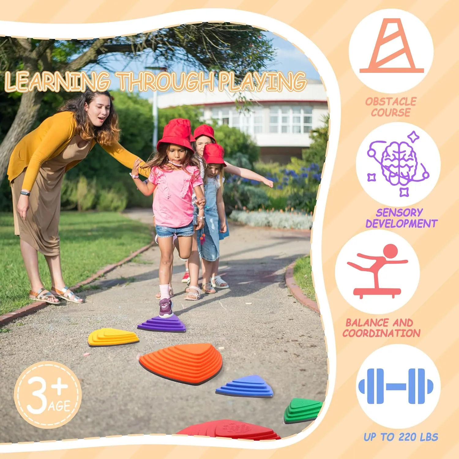Stepping Stones for Kids Ages 3 and Up - Durable Stepping Stones Encourage Toddler Balance & Gross Motor Skills with Non-Slip Surface for Indoor Obstacle Courses Outdoor Toys Play