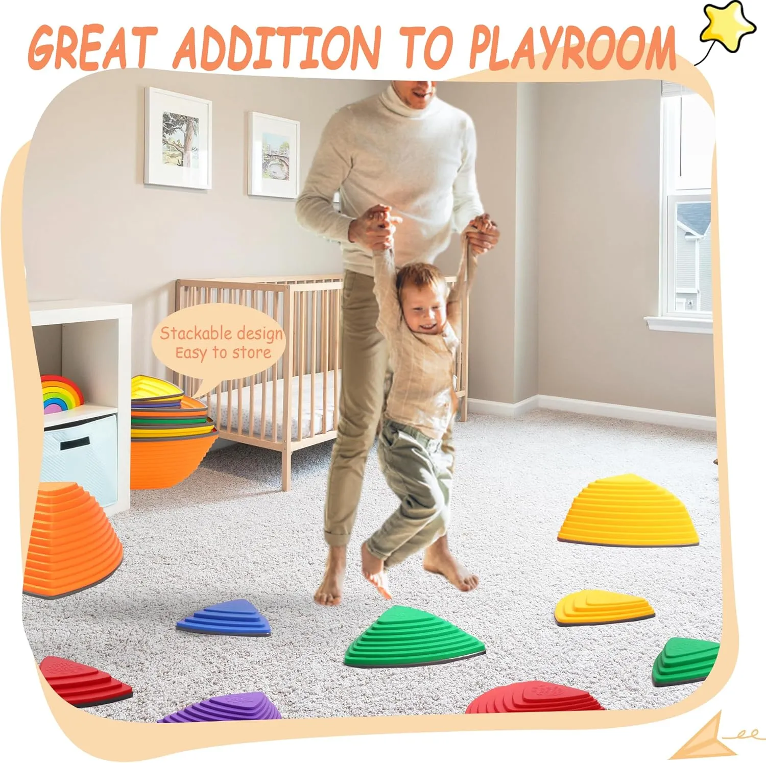 Stepping Stones for Kids Ages 3 and Up - Durable Stepping Stones Encourage Toddler Balance & Gross Motor Skills with Non-Slip Surface for Indoor Obstacle Courses Outdoor Toys Play