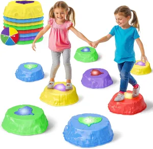 Stepping Stones for Kids,8 Pcs Lighting Non-Slip Balance Stones 200 lbs Weight Capacity,Sensory Toys for Kids 3-7,Encourage Toddler Balance & Gross Motor Skills,Indoor&Outdoor Toys
