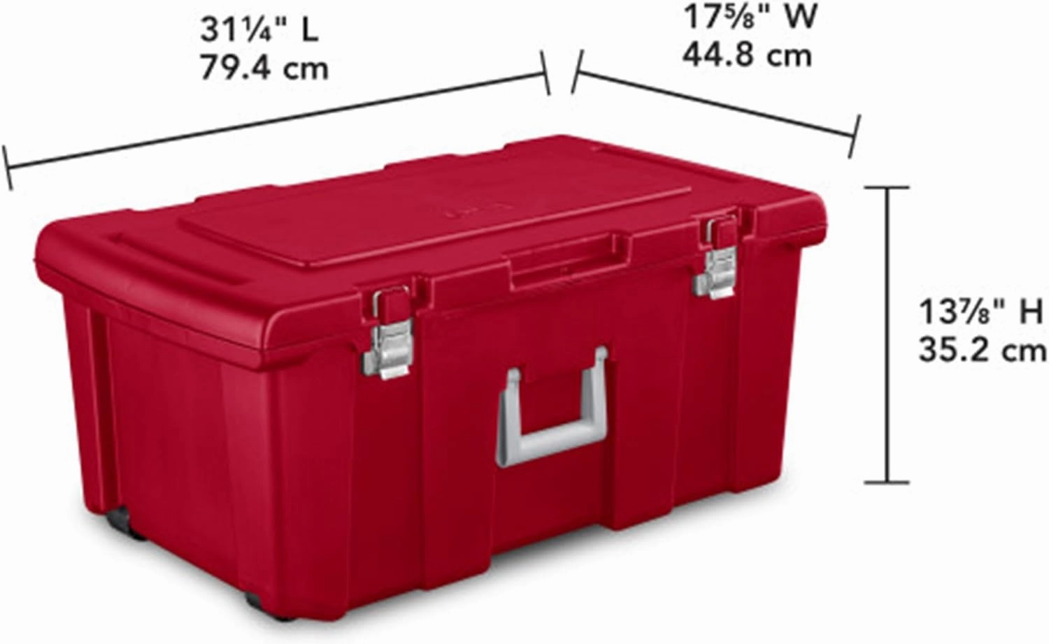 Sterilite 2 Pack Wheeled Footlocker, Lockable Plastic Utility Storage Container, Red