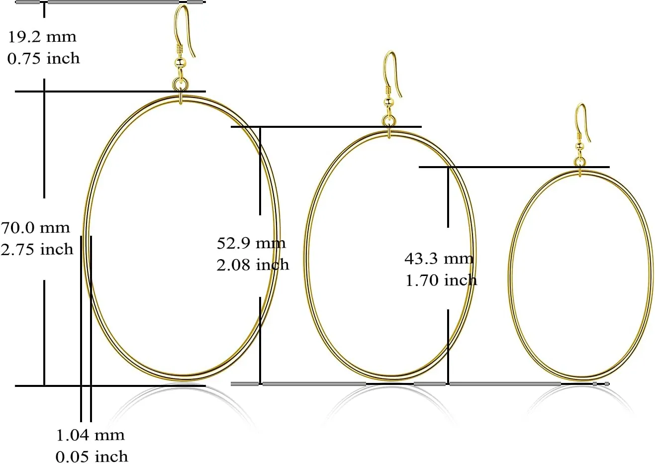 Sterling Silver/Rose Gold/Gold Plated Large Hoop Earrings Circle Dangle Drop Earrings for Women 40 50 60mm