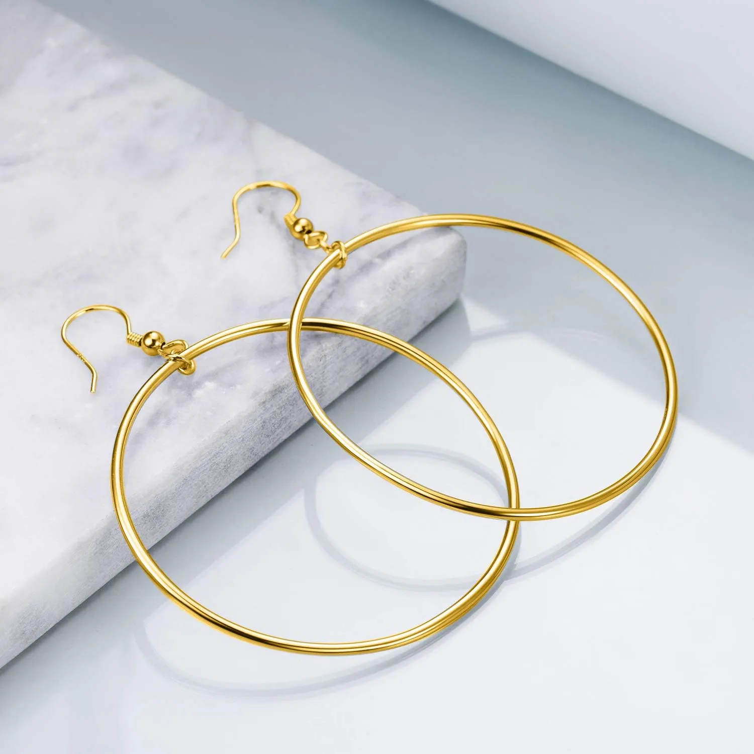 Sterling Silver/Rose Gold/Gold Plated Large Hoop Earrings Circle Dangle Drop Earrings for Women 40 50 60mm