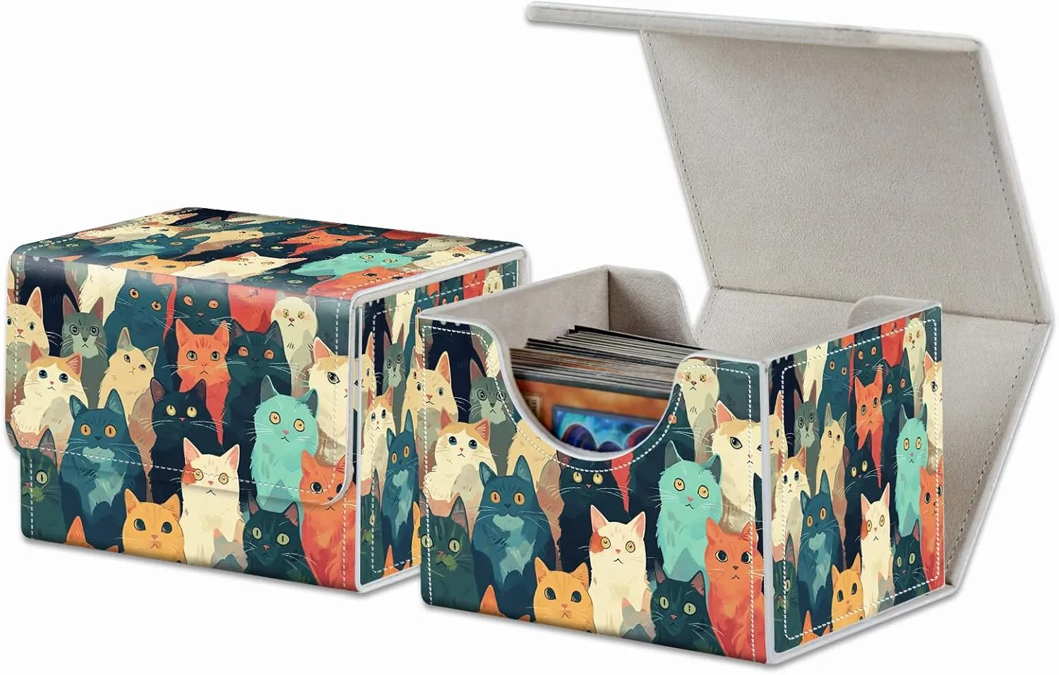 Strong Magnet Case Mtg Magic Deck Box Tcg Up to 200 Cards Creative Pattern Trading Card Storage Box for Collectible Card Games, Lots Of Cute Cats In Colors