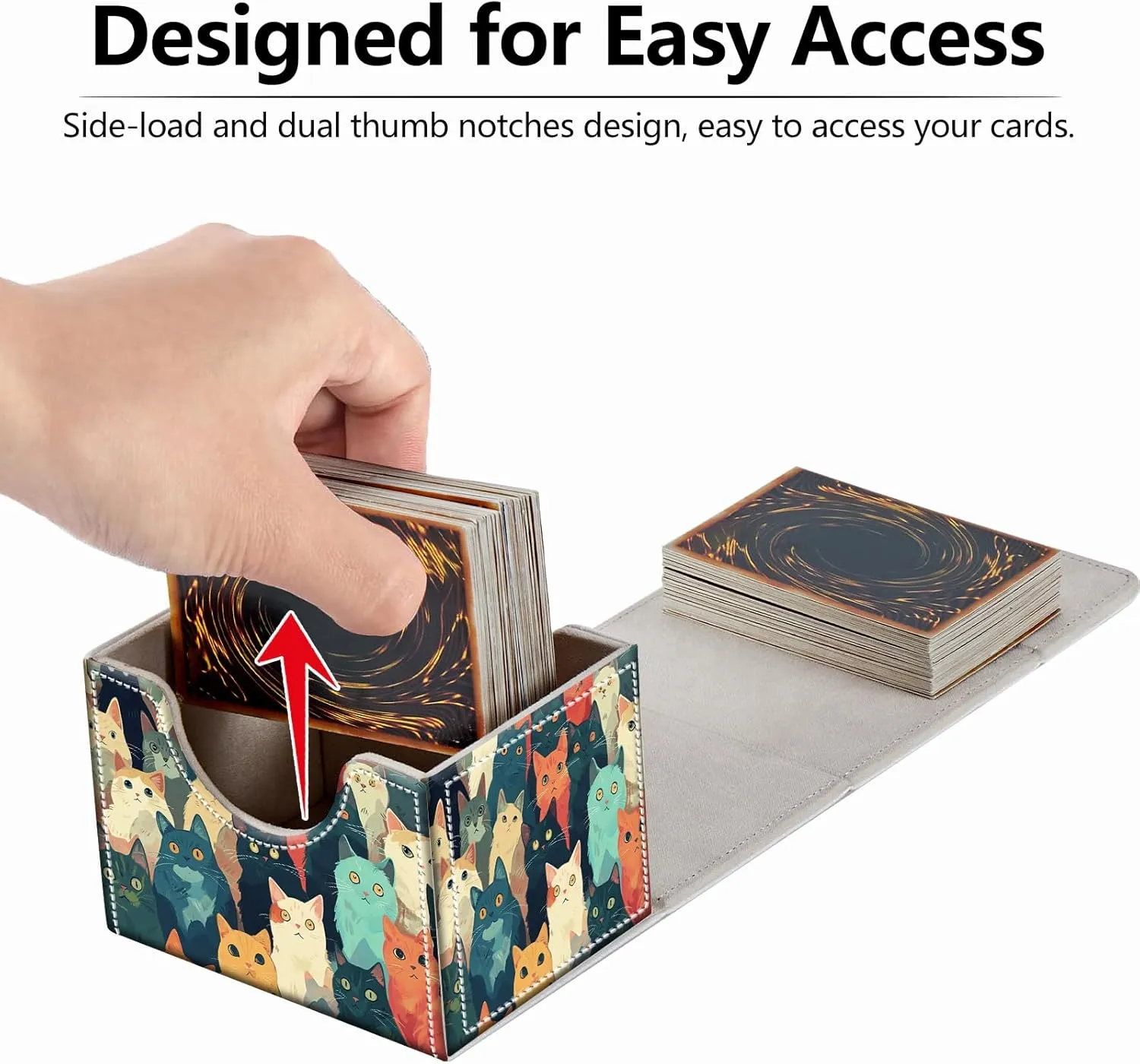 Strong Magnet Case Mtg Magic Deck Box Tcg Up to 200 Cards Creative Pattern Trading Card Storage Box for Collectible Card Games, Lots Of Cute Cats In Colors