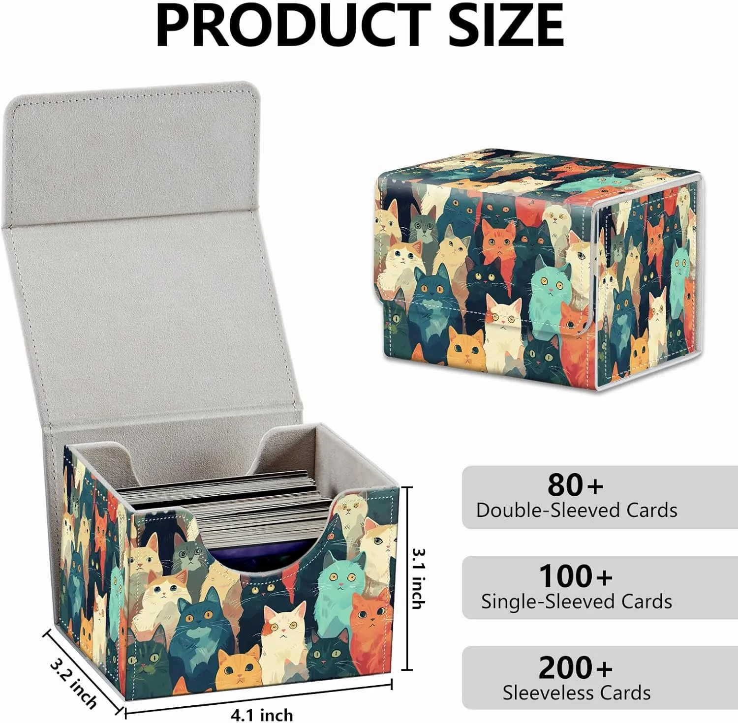 Strong Magnet Case Mtg Magic Deck Box Tcg Up to 200 Cards Creative Pattern Trading Card Storage Box for Collectible Card Games, Lots Of Cute Cats In Colors