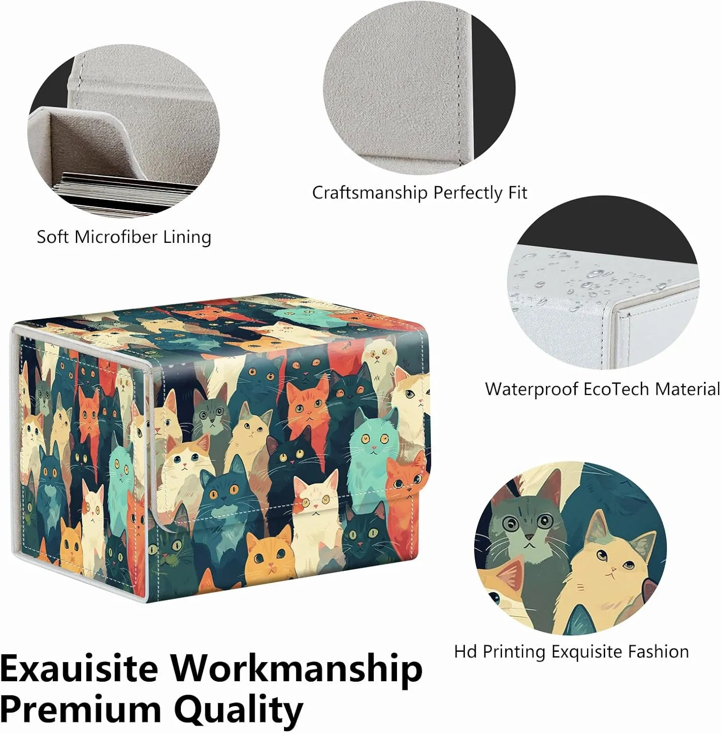 Strong Magnet Case Mtg Magic Deck Box Tcg Up to 200 Cards Creative Pattern Trading Card Storage Box for Collectible Card Games, Lots Of Cute Cats In Colors
