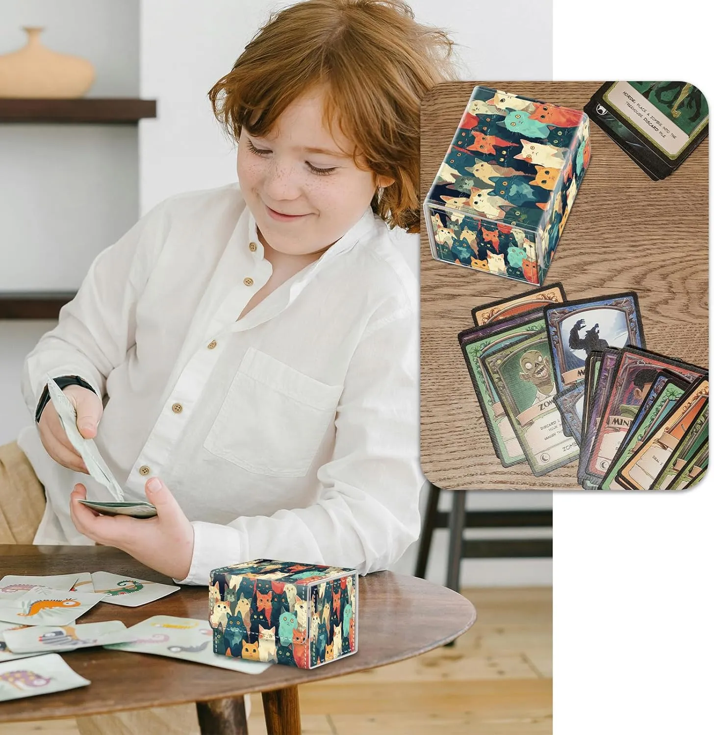 Strong Magnet Case Mtg Magic Deck Box Tcg Up to 200 Cards Creative Pattern Trading Card Storage Box for Collectible Card Games, Lots Of Cute Cats In Colors