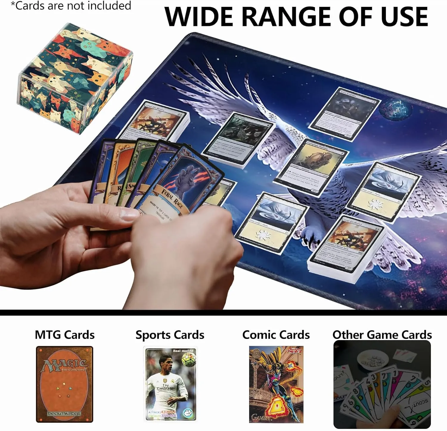 Strong Magnet Case Mtg Magic Deck Box Tcg Up to 200 Cards Creative Pattern Trading Card Storage Box for Collectible Card Games, Lots Of Cute Cats In Colors
