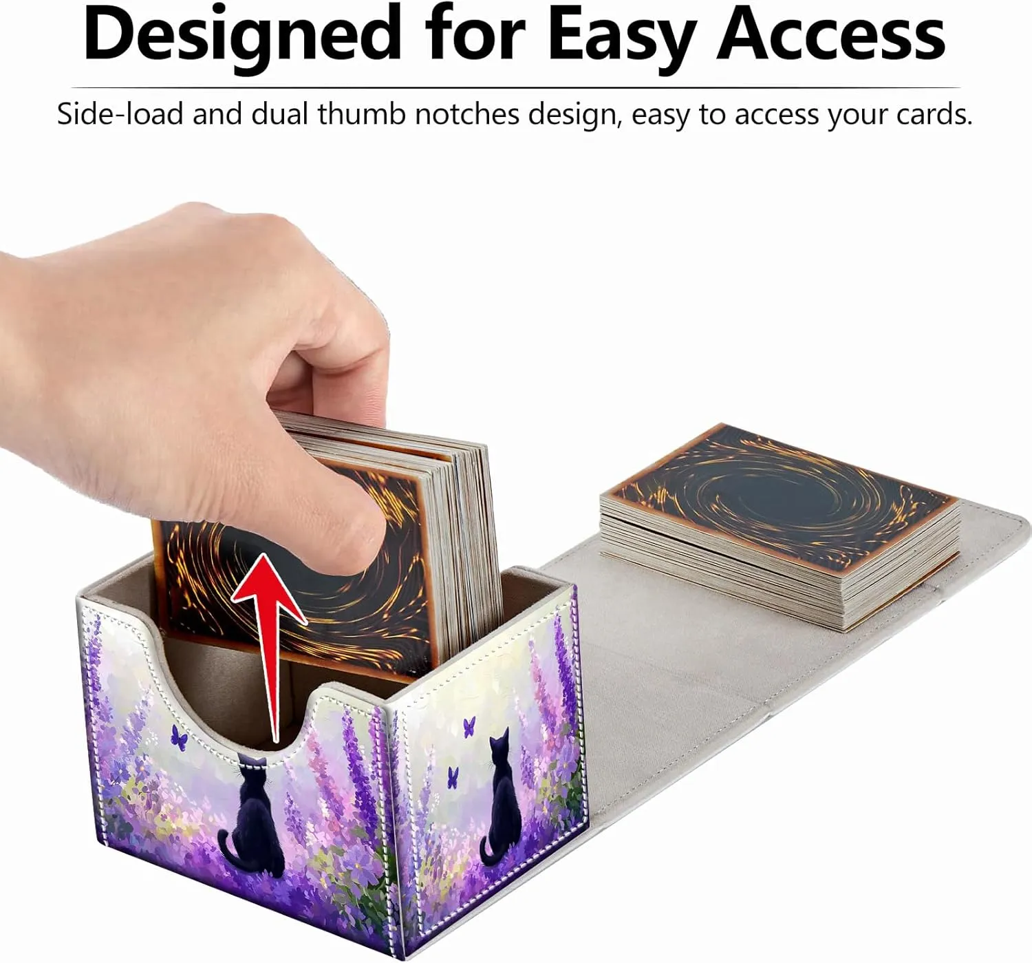 Strong Magnet MTG Demon Deck Box Playing Card Case Magic The Gathering Commander Deck Box Creative Pattern Trading Card Storage Box for Collectible Games, Cat Purple Lavender Butterfly