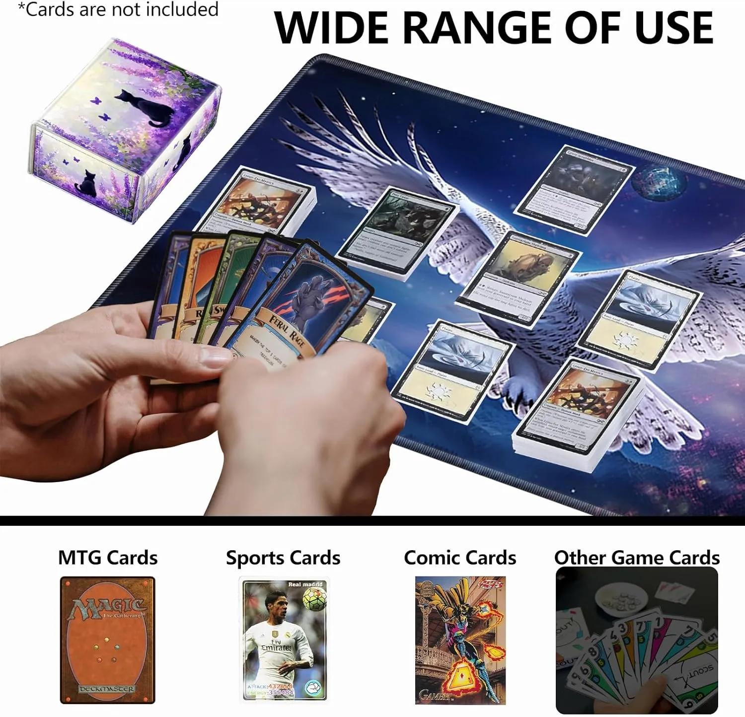 Strong Magnet MTG Demon Deck Box Playing Card Case Magic The Gathering Commander Deck Box Creative Pattern Trading Card Storage Box for Collectible Games, Cat Purple Lavender Butterfly