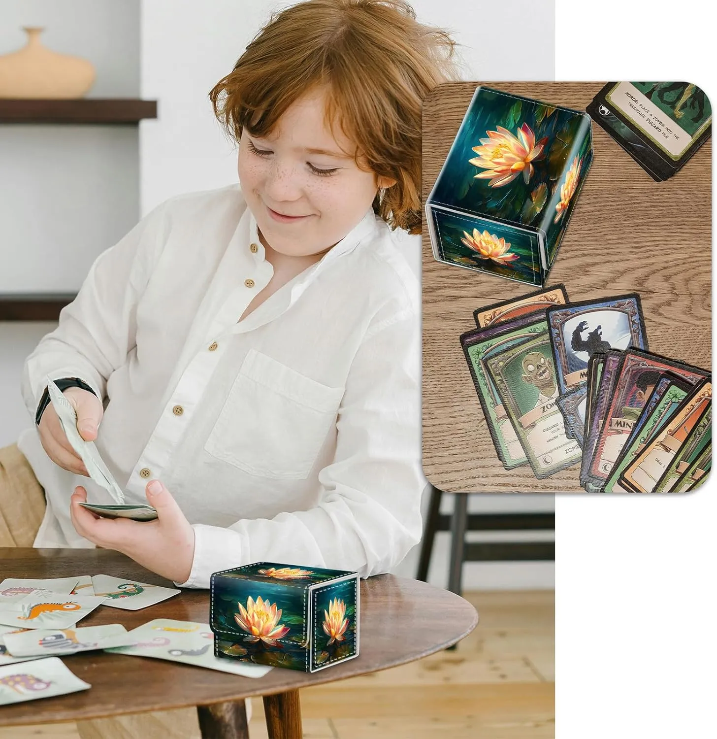 Strong Magnet MTG Demon Deck Box Playing Card Case Magic The Gathering Commander Deck Box Creative Pattern Trading Card Storage Box for Collectible Games,A Lotus Flower In The Water Butterfly