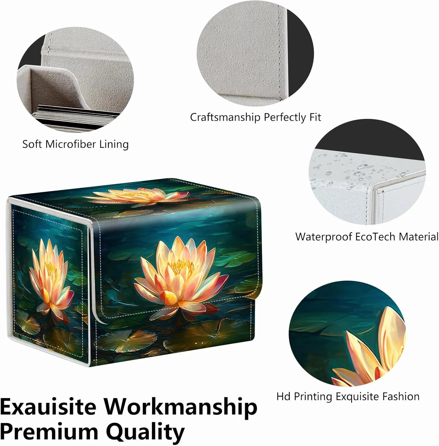 Strong Magnet MTG Demon Deck Box Playing Card Case Magic The Gathering Commander Deck Box Creative Pattern Trading Card Storage Box for Collectible Games,A Lotus Flower In The Water Butterfly