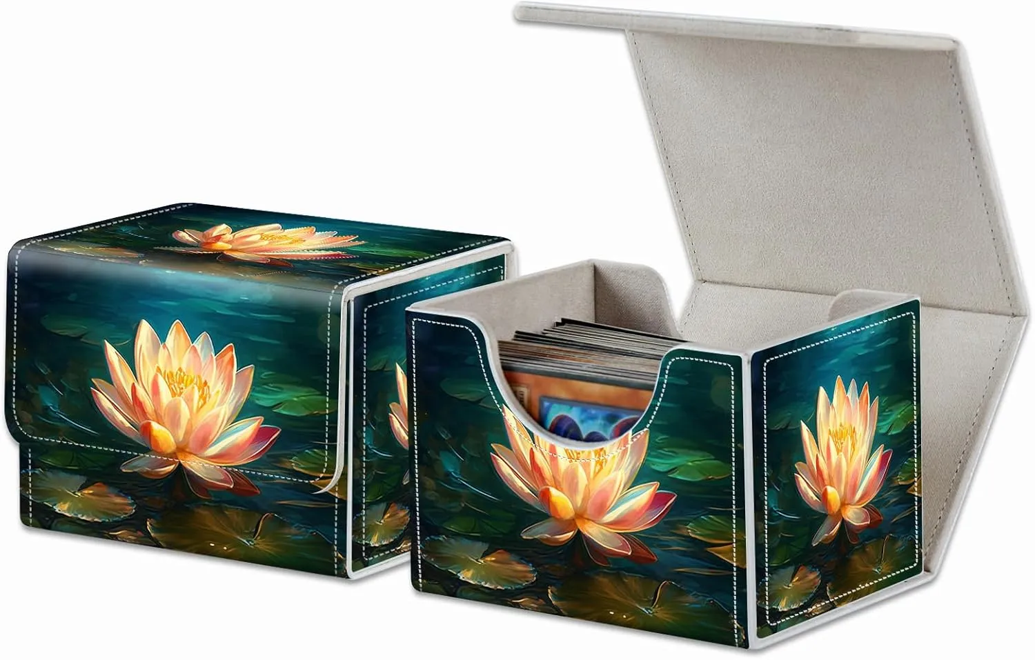 Strong Magnet MTG Demon Deck Box Playing Card Case Magic The Gathering Commander Deck Box Creative Pattern Trading Card Storage Box for Collectible Games,A Lotus Flower In The Water Butterfly