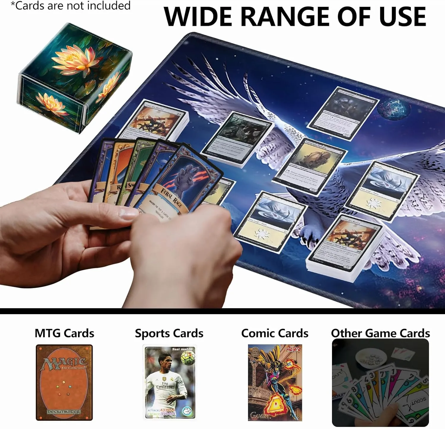 Strong Magnet MTG Demon Deck Box Playing Card Case Magic The Gathering Commander Deck Box Creative Pattern Trading Card Storage Box for Collectible Games,A Lotus Flower In The Water Butterfly