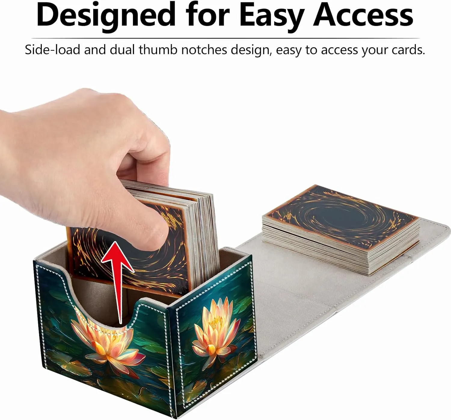 Strong Magnet MTG Demon Deck Box Playing Card Case Magic The Gathering Commander Deck Box Creative Pattern Trading Card Storage Box for Collectible Games,A Lotus Flower In The Water Butterfly