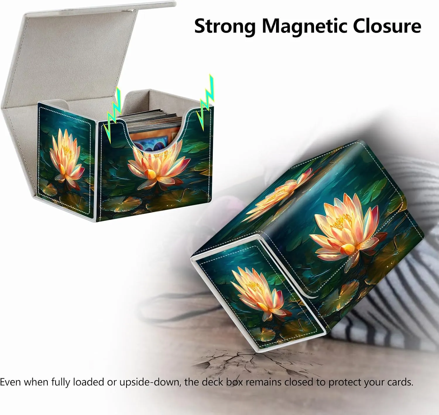 Strong Magnet MTG Demon Deck Box Playing Card Case Magic The Gathering Commander Deck Box Creative Pattern Trading Card Storage Box for Collectible Games,A Lotus Flower In The Water Butterfly