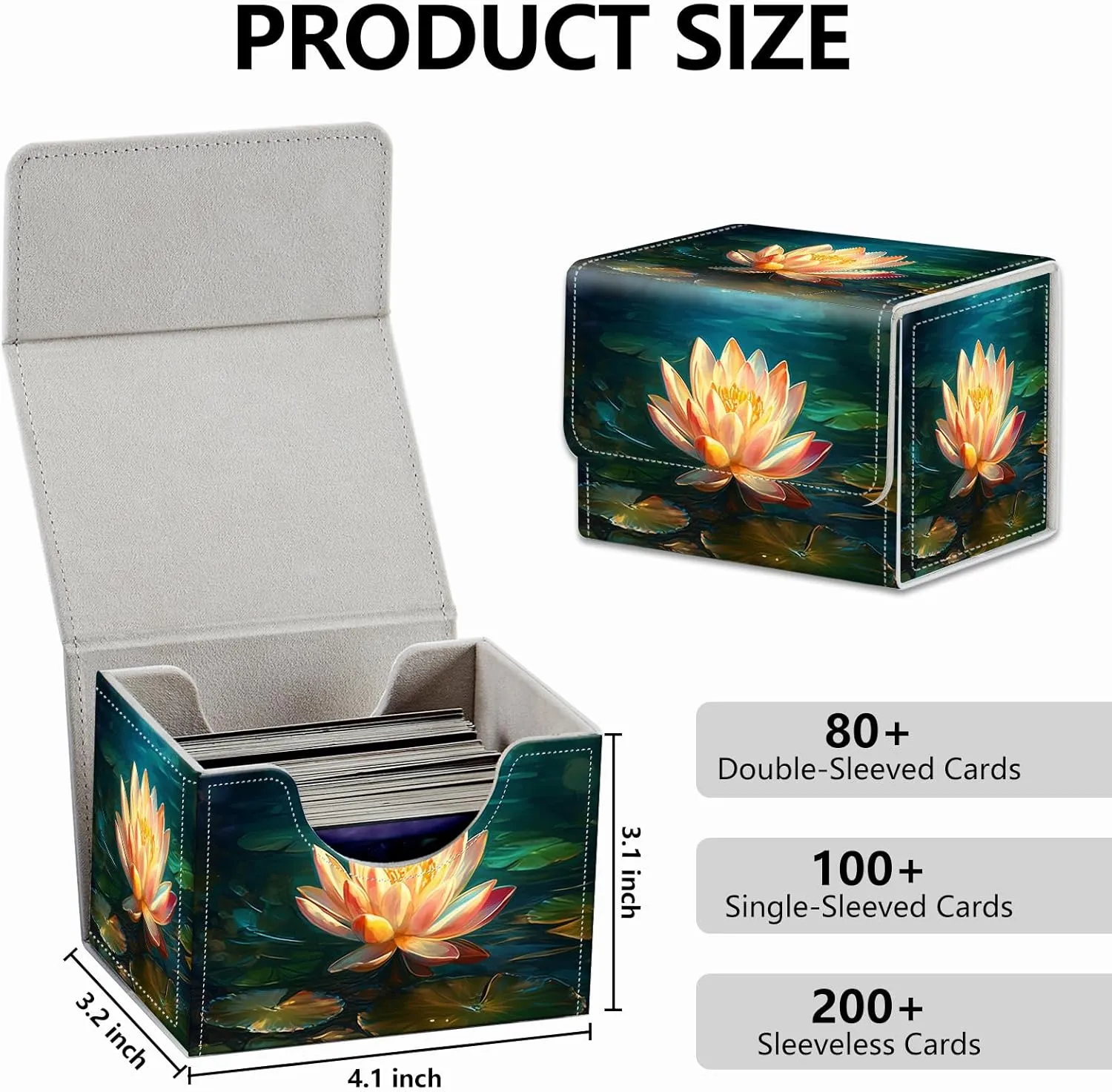Strong Magnet MTG Demon Deck Box Playing Card Case Magic The Gathering Commander Deck Box Creative Pattern Trading Card Storage Box for Collectible Games,A Lotus Flower In The Water Butterfly