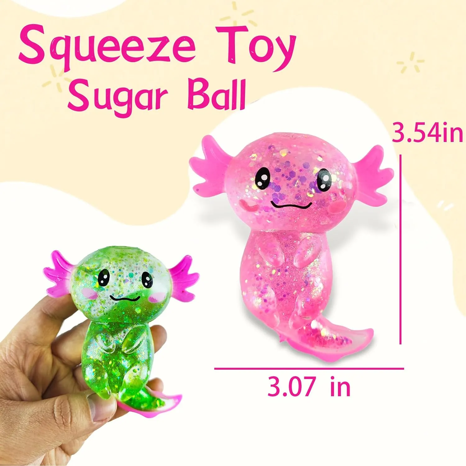 Sugar Ball Stress Relief Squeeze Toys - Fun Sensory Fidget Toys Perfect Party Favors, Gifts, and Relaxation Toys for Kids and Adults (4 Set Axolotl)