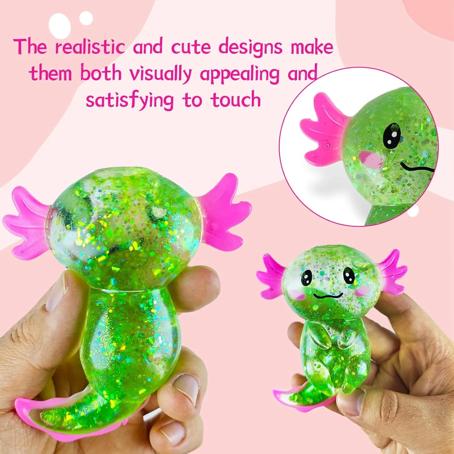 Sugar Ball Stress Relief Squeeze Toys - Fun Sensory Fidget Toys Perfect Party Favors, Gifts, and Relaxation Toys for Kids and Adults (4 Set Axolotl)